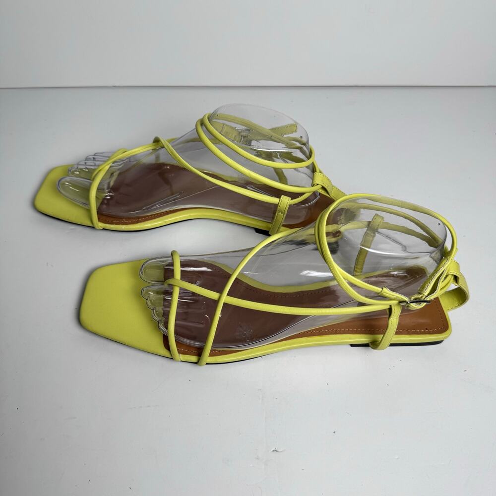 Who What Wear Neon Yellow Strappy Flat Sandals Women’s US 10 Square Toe Ankle - Picture 5 of 9